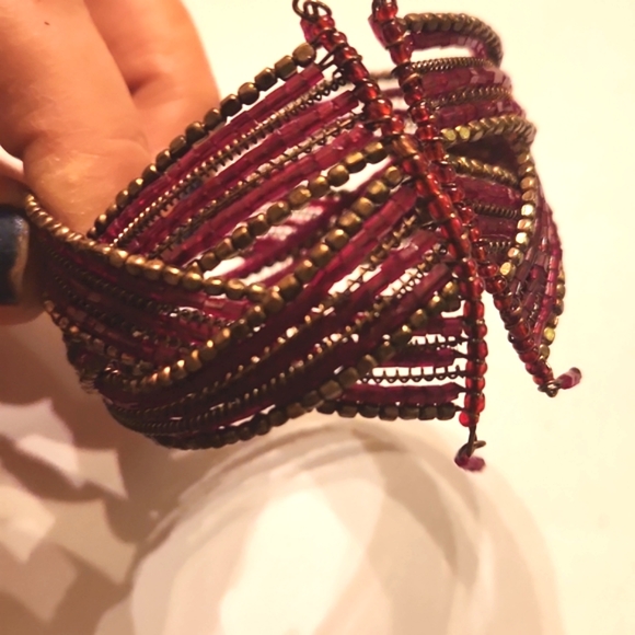 Red bronze beaded vintage bracelet - Picture 3 of 10